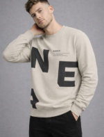 Men’s Beige Graphic Crew Neck Sweatshirt - Image 3