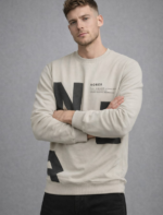 Men’s Beige Graphic Crew Neck Sweatshirt